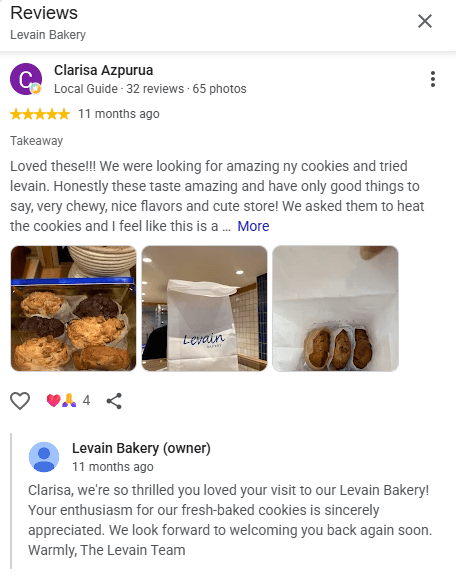 A screenshot of reply to a review on Google