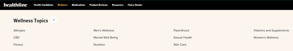 A screenshot showing wellness topics arranged as clusters (healthline.com)