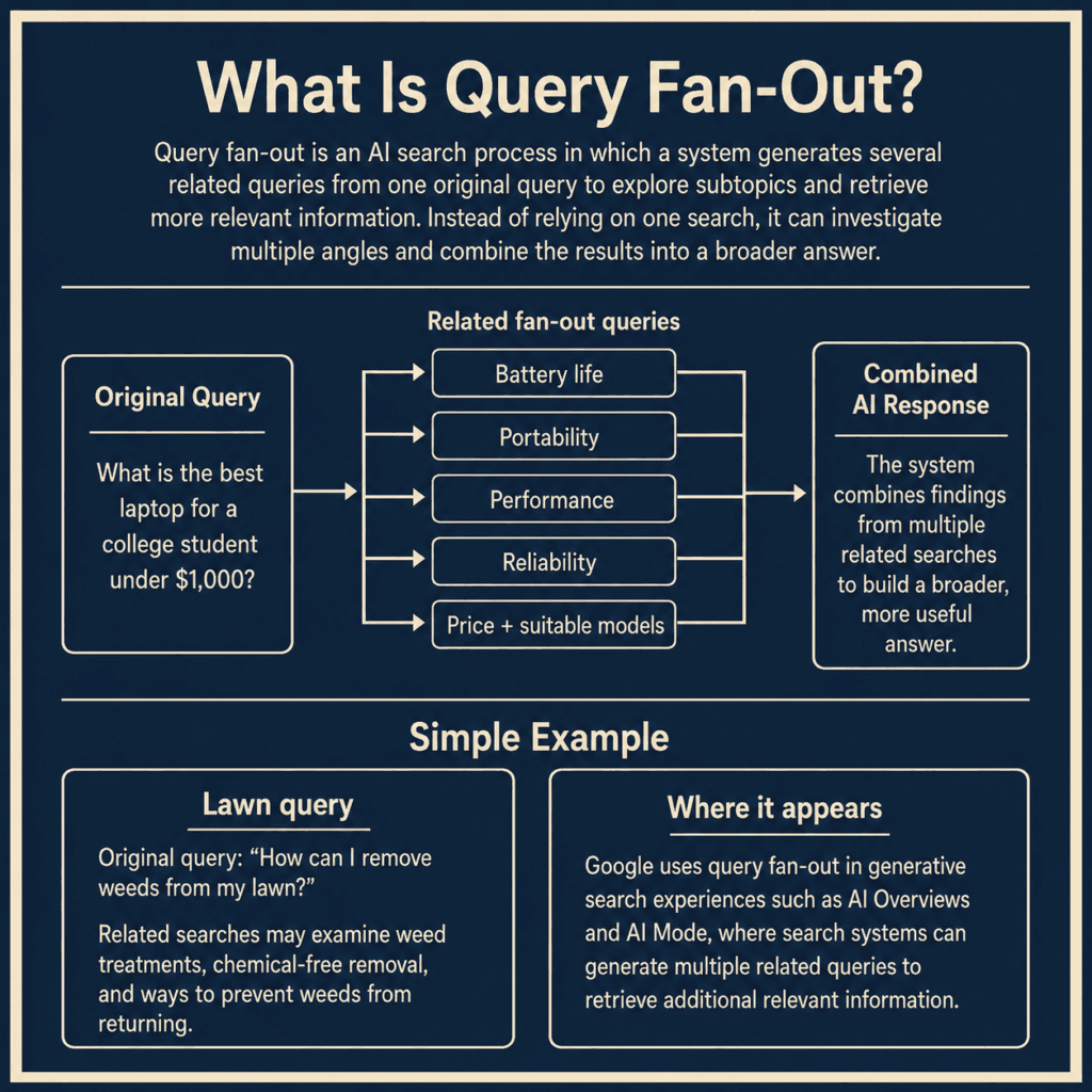 A simple infographic illustration of query fan-out. 