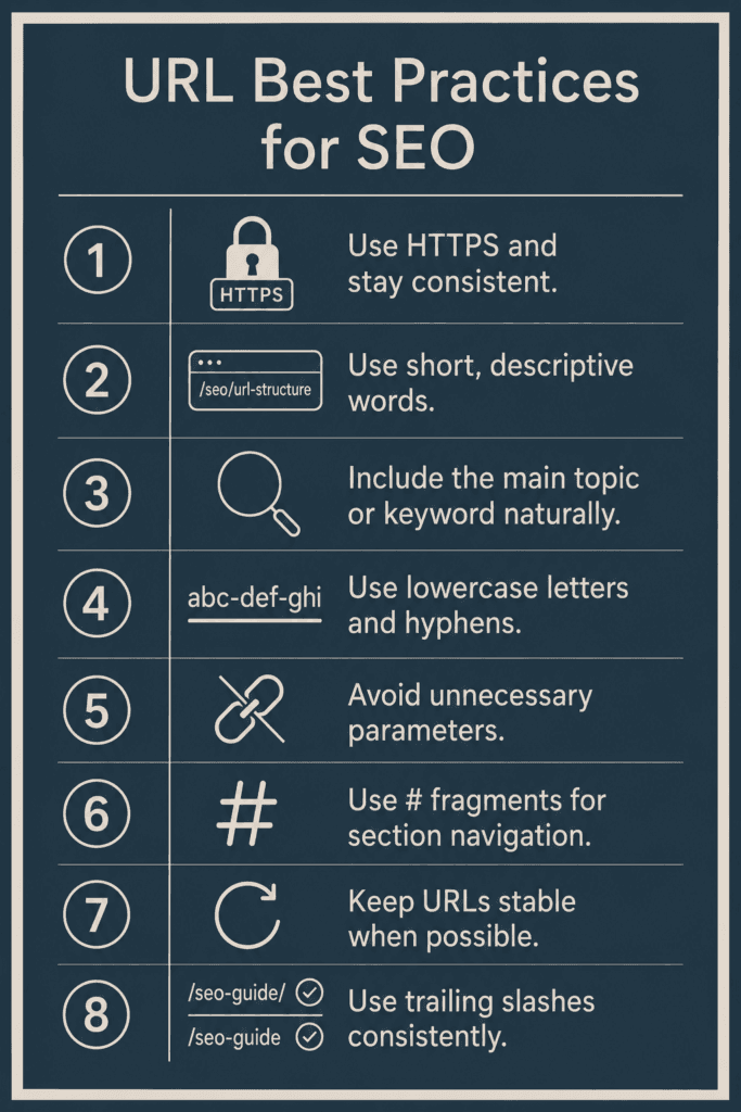 An infographic showing URL best practices for SEO
