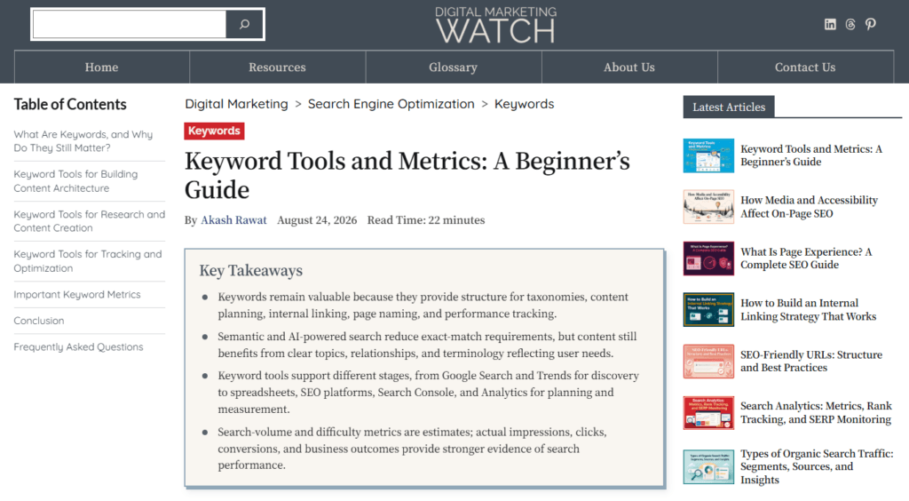 Digital Marketing Watch article showing above-the-fold content and images that should generally load immediately rather than use lazy loading