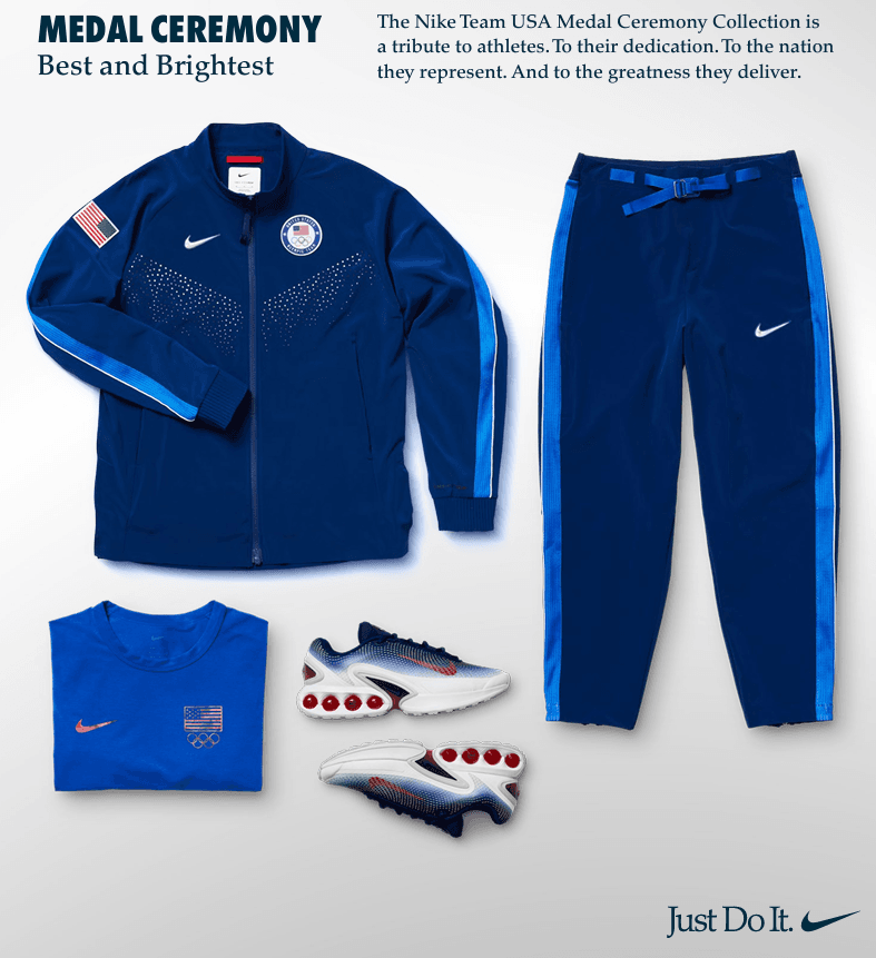 Nike Team USA 2024 Paralympic medal ceremony apparel and footwear with the “Just Do It.” tagline and Nike Swoosh displayed at the bottom of the campaign material