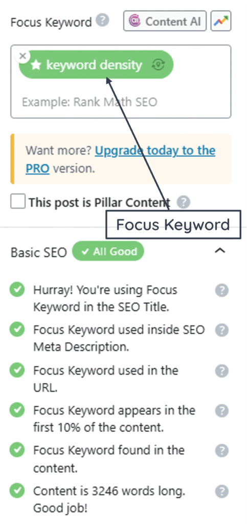 Rank Math WordPress Plugin Focus Keyword