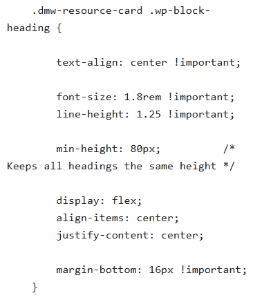 CSS for resource card headings using 1.8rem font size and Flexbox centering
