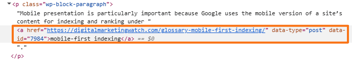 HTML showing a dofollow link because no nofollow attribute is present