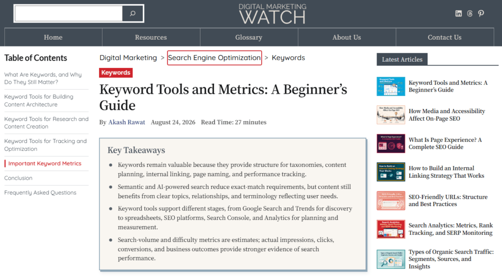 Keyboard focus outline around a breadcrumb link after navigating with the Tab key