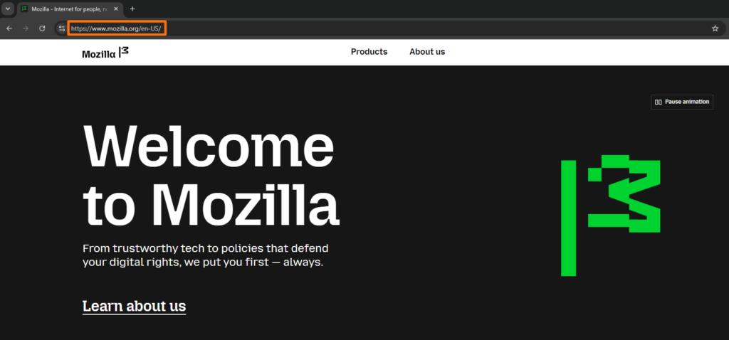 Mozilla website with .org highlighted as the top-level domain in mozilla.org