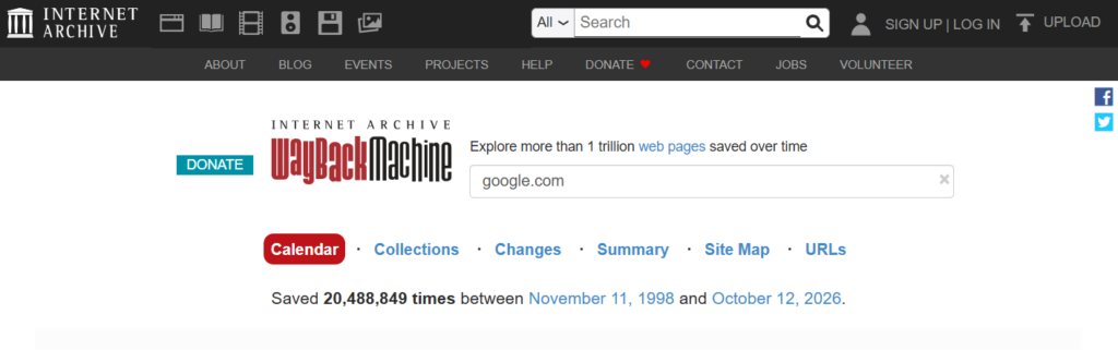 Internet Archive Wayback Machine showing archived domain history for reviewing a website before buying an expired domain